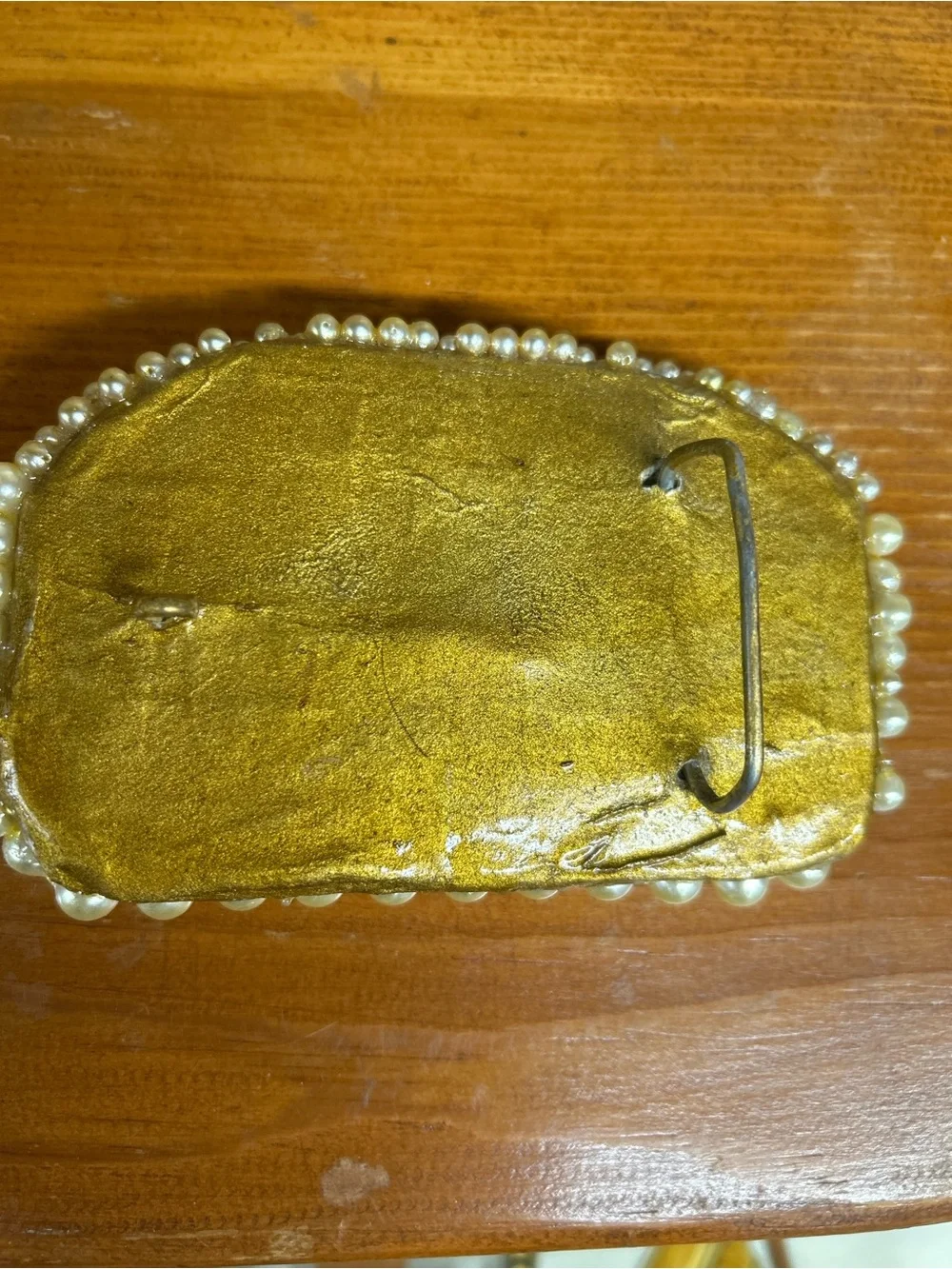 Vintage Custom Made Art Inspired Pearl Beaded Embellished - Gold & Cream Buckle
